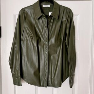 BAILEY 44 Olive Green Faux Leather Button Down Shirt NWT